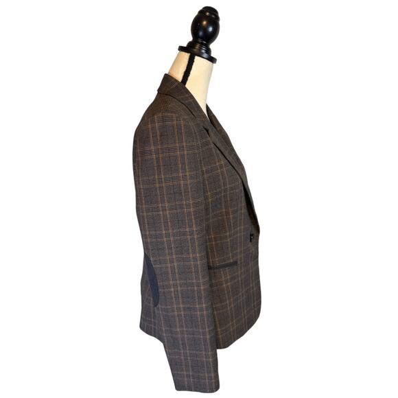 Tahari Arthur S. Levine Plaid One-Button Blazer Size 12 Gray Brown Suit Jacket - Picture 5 of 9